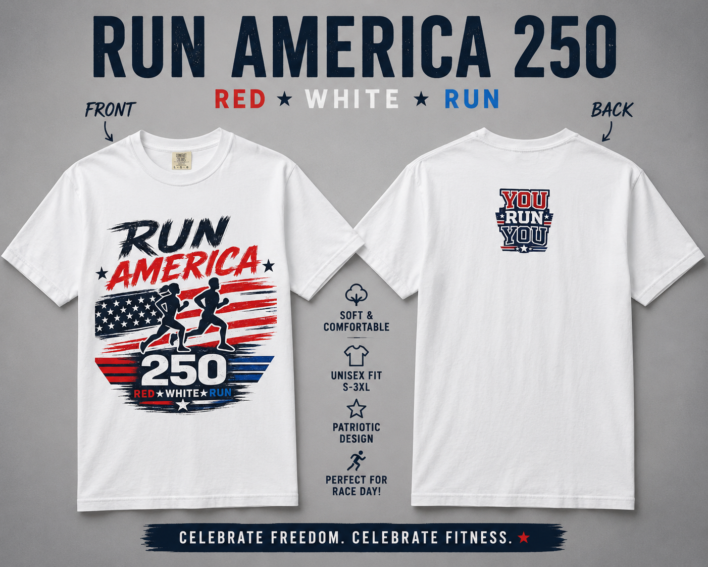 Run America 25 - Patriotic Running T-Shirt | Red White & Run Race Day Tee