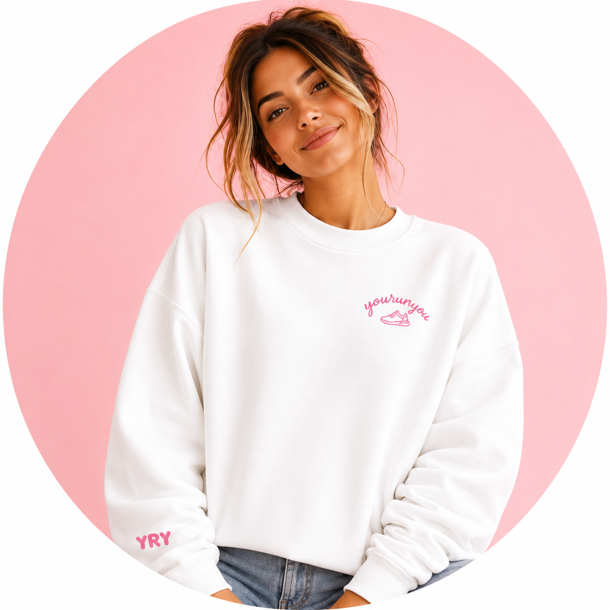 YOURUNYOU - Trendy Pink Graphic Sweatshirt - Oversized Crewneck Sweatshirt