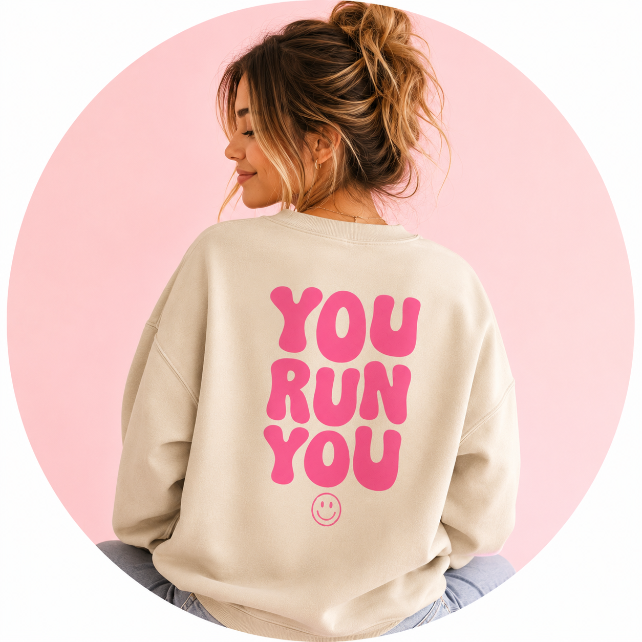 YOURUNYOU - Trendy Pink Graphic Sweatshirt - Oversized Crewneck Sweatshirt