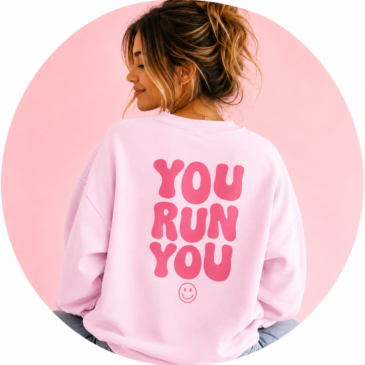 YOURUNYOU - Trendy Pink Graphic Sweatshirt - Oversized Crewneck Sweatshirt